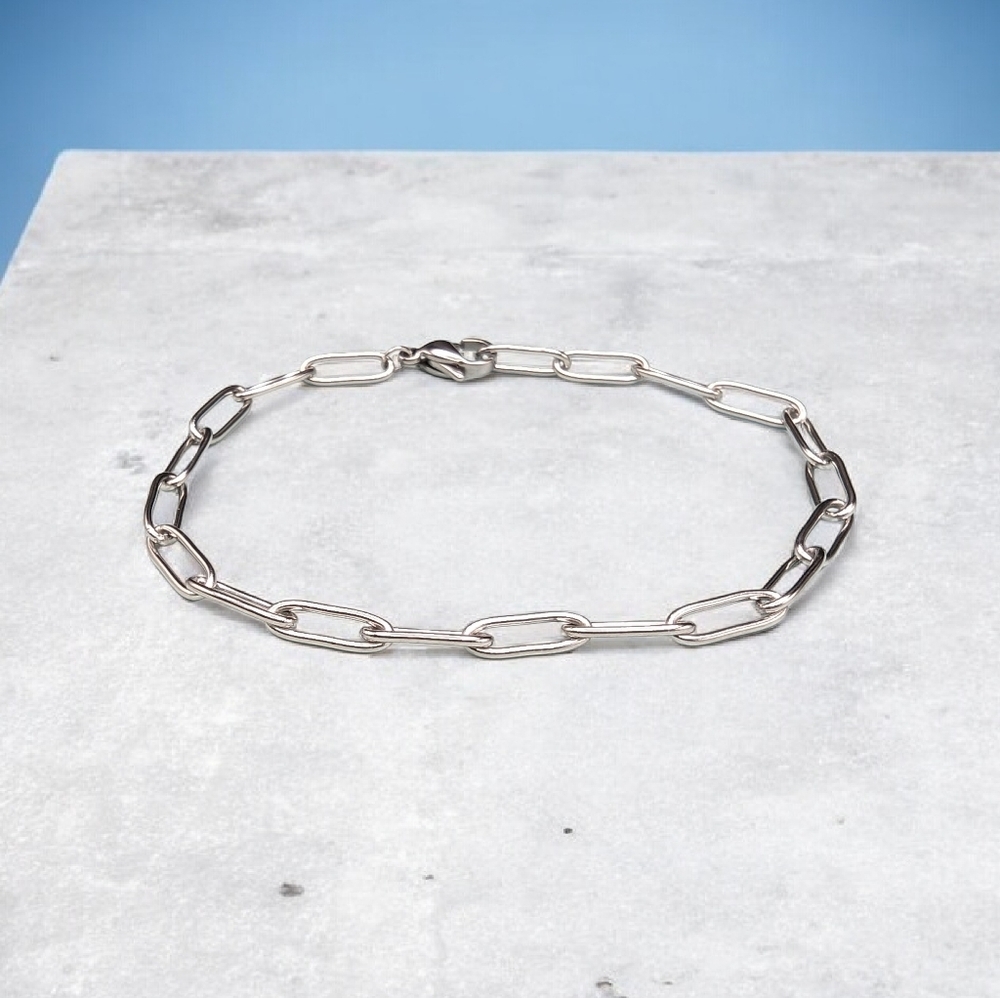 Stainless Steel Paper Clip Chain Stackable Bracelet 6.5 inch